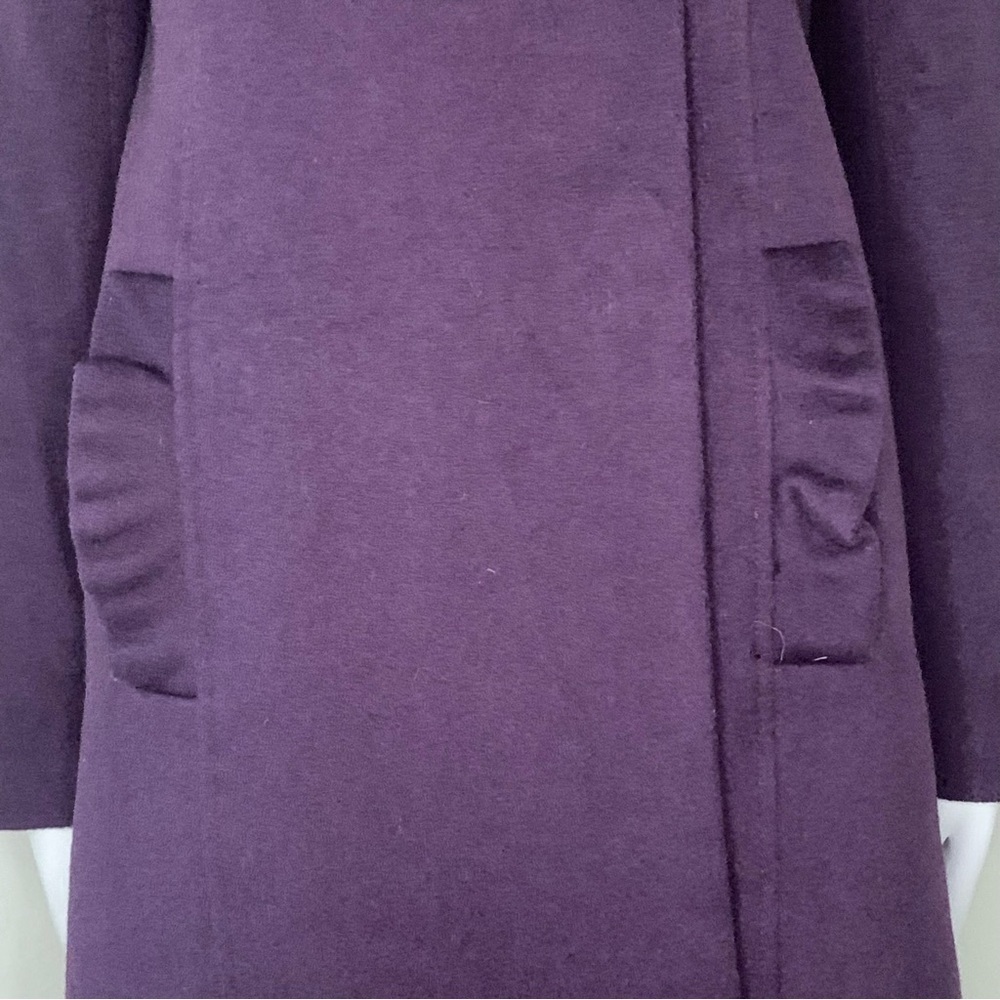 TIBI Wool Eggplant Plum Coat With Ruffle Detail and Toggle Closure Size 6 - Picture 6 of 16
